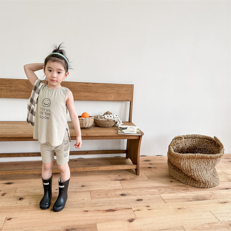 Kids' Smile Print Tank Top & Shorts Set [mh0001805]
