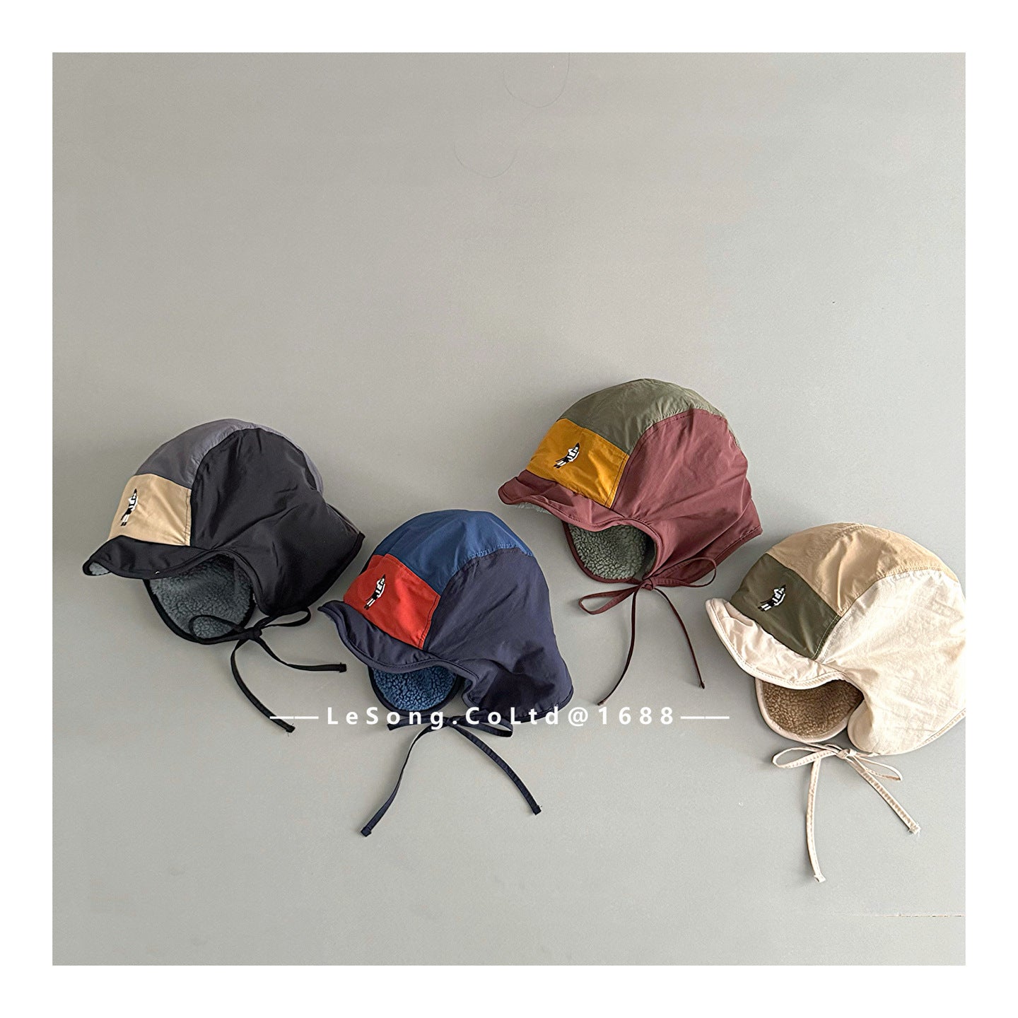 キッズ帽子 裏フリース 耳当て付き カラーブロック フライトキャップ【mh0011837】