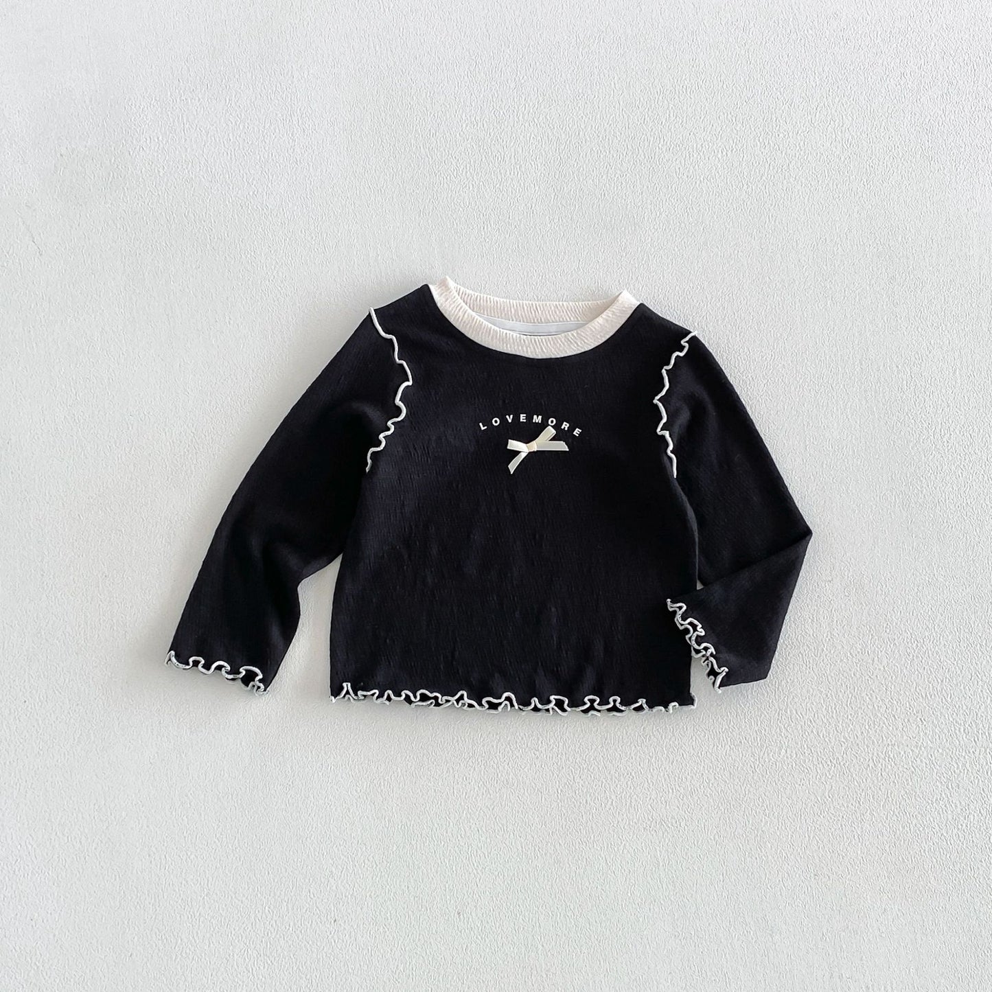 キッズ ロゴプリント メローフリル リボンステッチ 長袖Tシャツ フレアパンツ【mh0014048】
