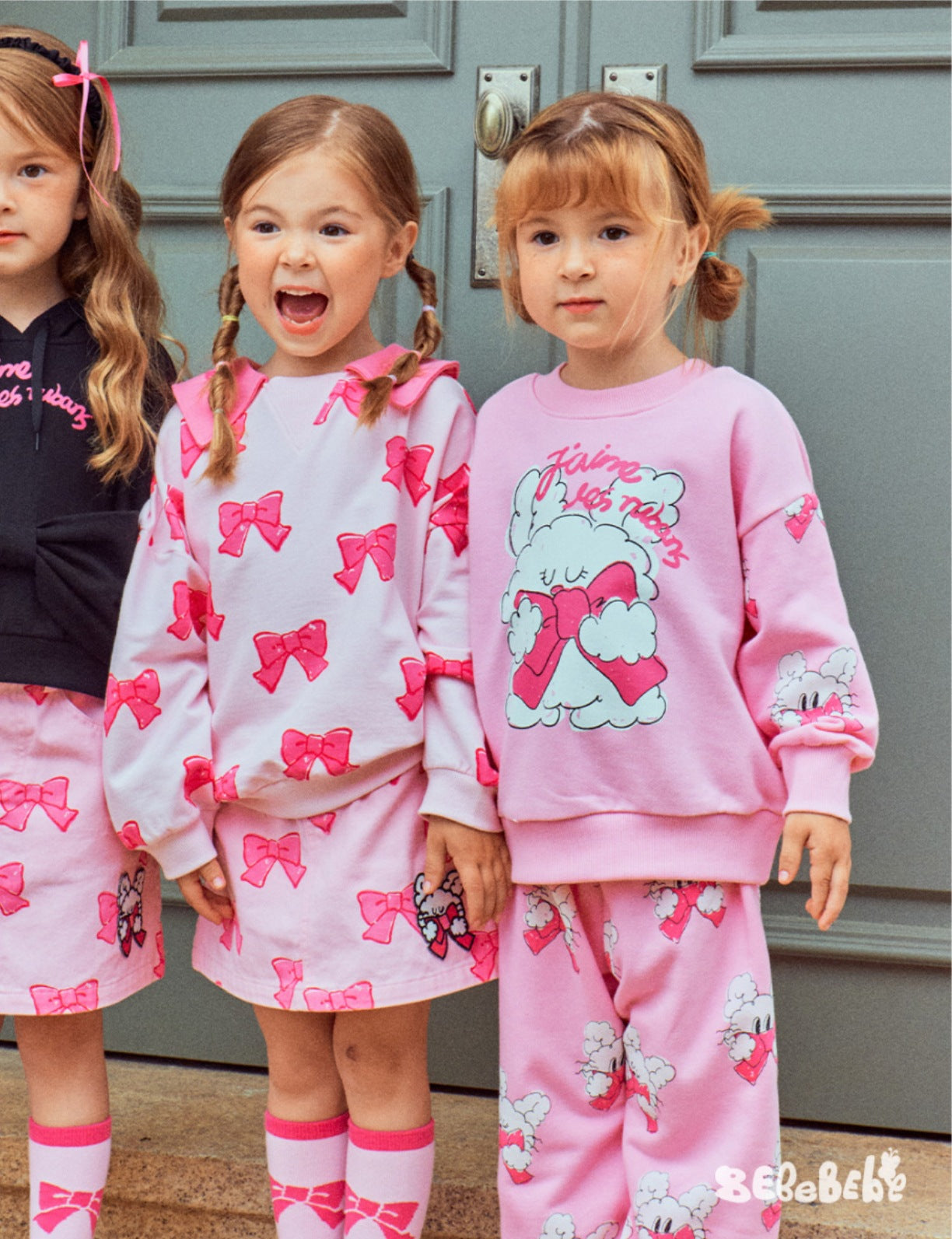 -リボン柄ビッグカラー長袖スウェット/フリル付きミニスカートセットアップ 2点セット【mh0010980】 - mamahalo shop - 長袖セットアップ -  べビー服 - 子供服 - 男の子 - 女の子