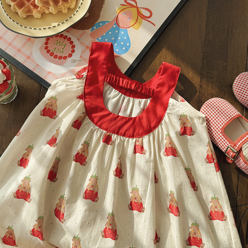 Strawberry Bear Cotton Camisole Dress ベア キャミソールワンピース【mh0013659】