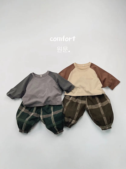 キッズ 配色 ラグラン ラウンドヘム 長袖Tシャツ【mh0014600】
