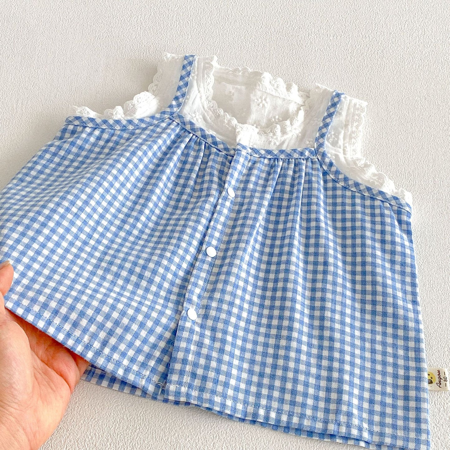 Spaghetti Strap Plaid Top Lace Shorts Set ラッフル ノースリーブチュニック ショートパンツ【mh0013421】
