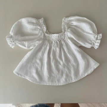 Kids' Puff-Sleeve Shirred Square-Neck Short-Sleeve Blouse [mh0013863]