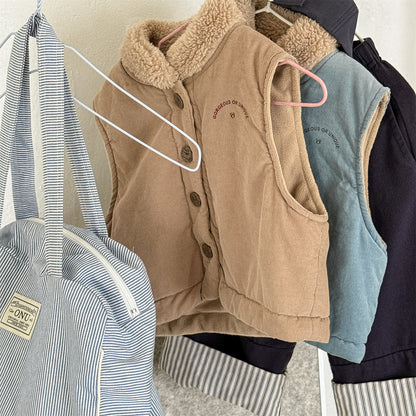 -ボア襟コーデュロイキルティングベスト刺繍入りアウター【mh0010915】 - mamahalo shop - ベスト -  べビー服 - 子供服 - 男の子 - 女の子