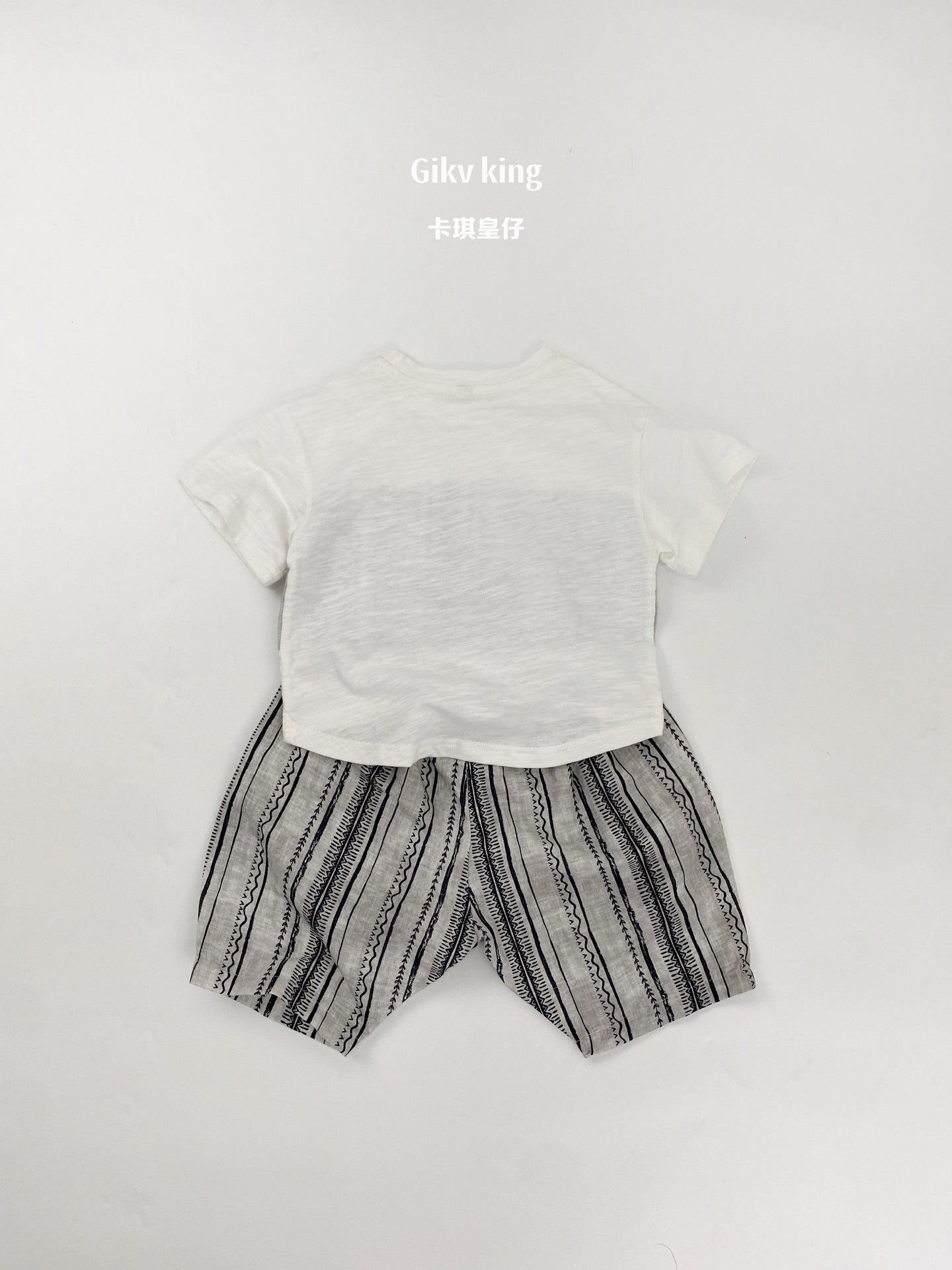 Short Sleeve Pocket Top, Striped Shorts, Geometric Pattern, Striped Short Sleeve Set Up [mh0012829]