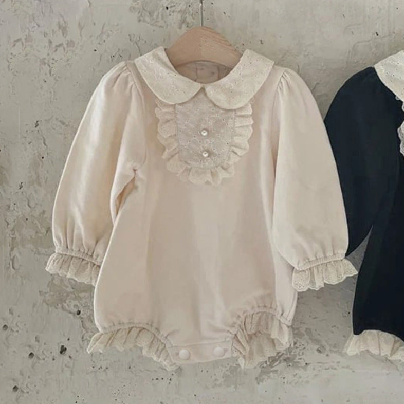 Baby Lace Collar Pearl Button Long Sleeve Romper [mh0013881]