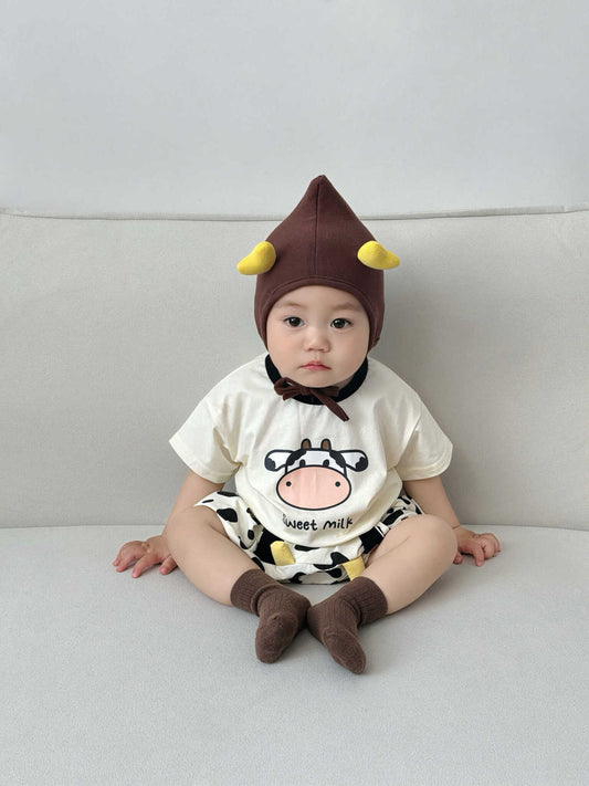 Short-Sleeve Cow Pattern Shorts Set 牛 半袖Tシャツ ショートパンツ セット【mh0013369】