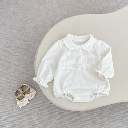 -刺繍切り替え襟付き長袖ロンパース【mh0010851】 - mamahalo shop - 長袖ロンパース -  べビー服 - 子供服 - 男の子 - 女の子