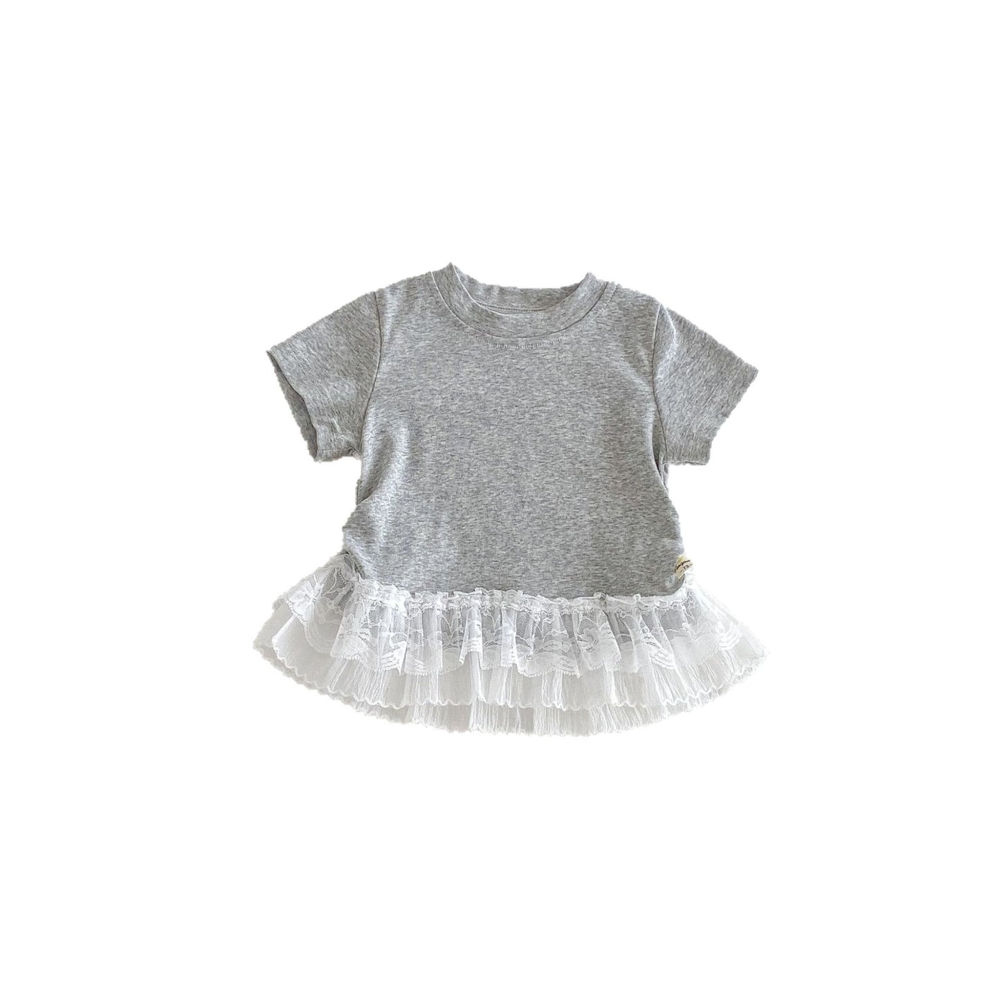 Tiered Lace Hem Ribbed T-shirt 裾フリルレース 半袖Tシャツ【mh0012702】