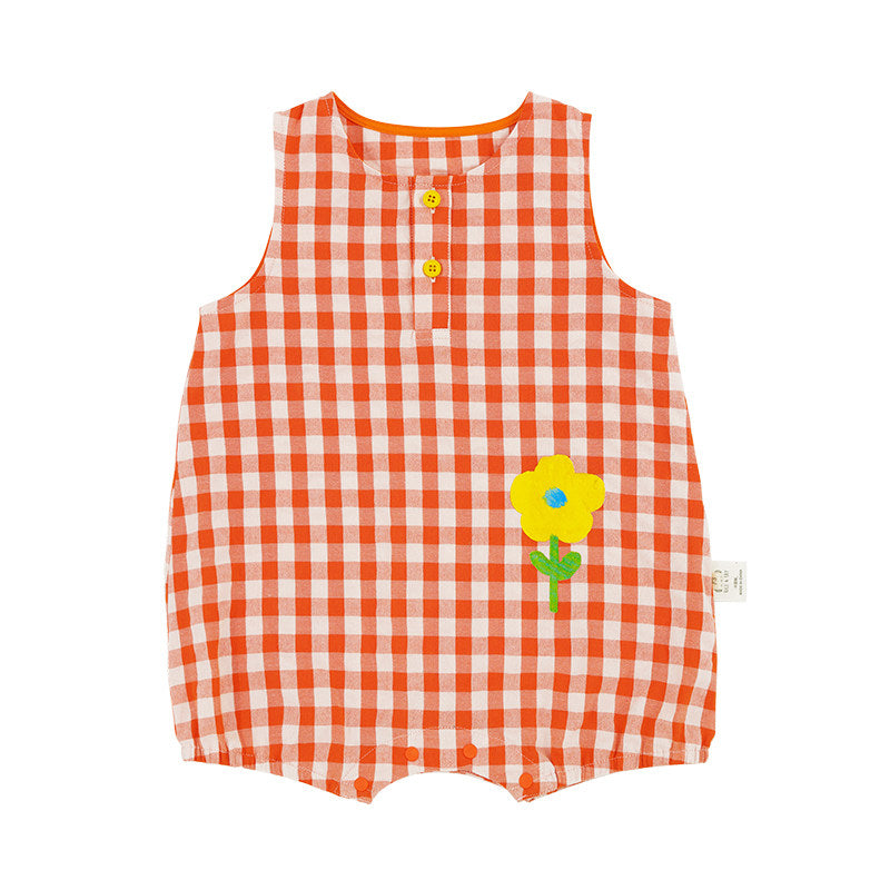 Gingham Sleeveless Jumpsuit Romper チェック ノースリーブロンパース【mh0013216】