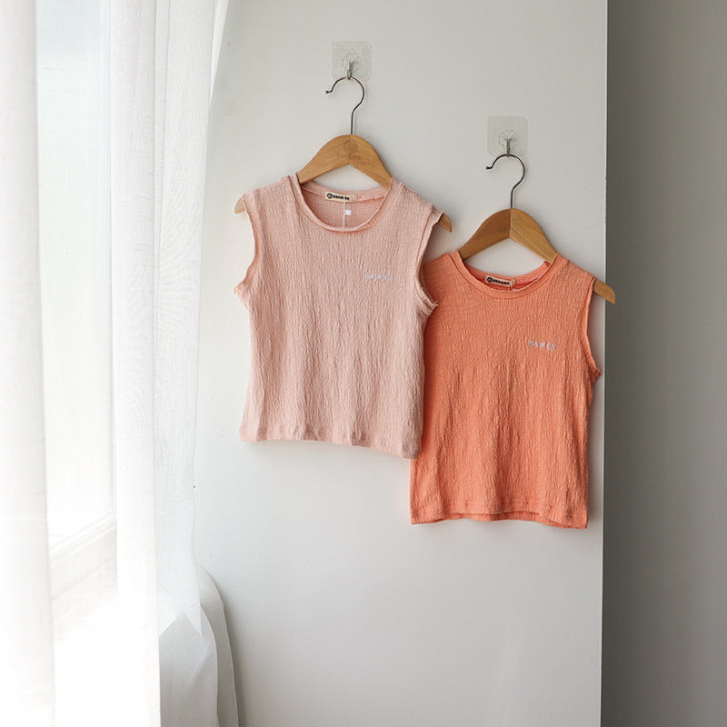Paris Embroidered Textured Cotton Vest 刺繍 ノースリーブTシャツ【mh0012628】