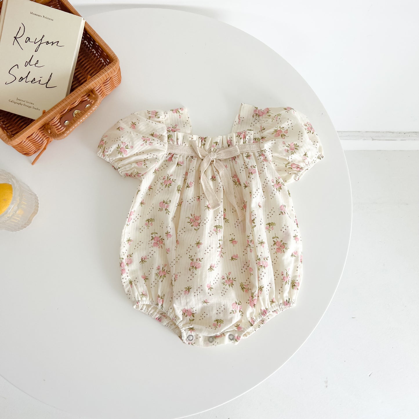Baby Floral Solid Ribbon Short/Long Sleeve Romper [mh0000723]