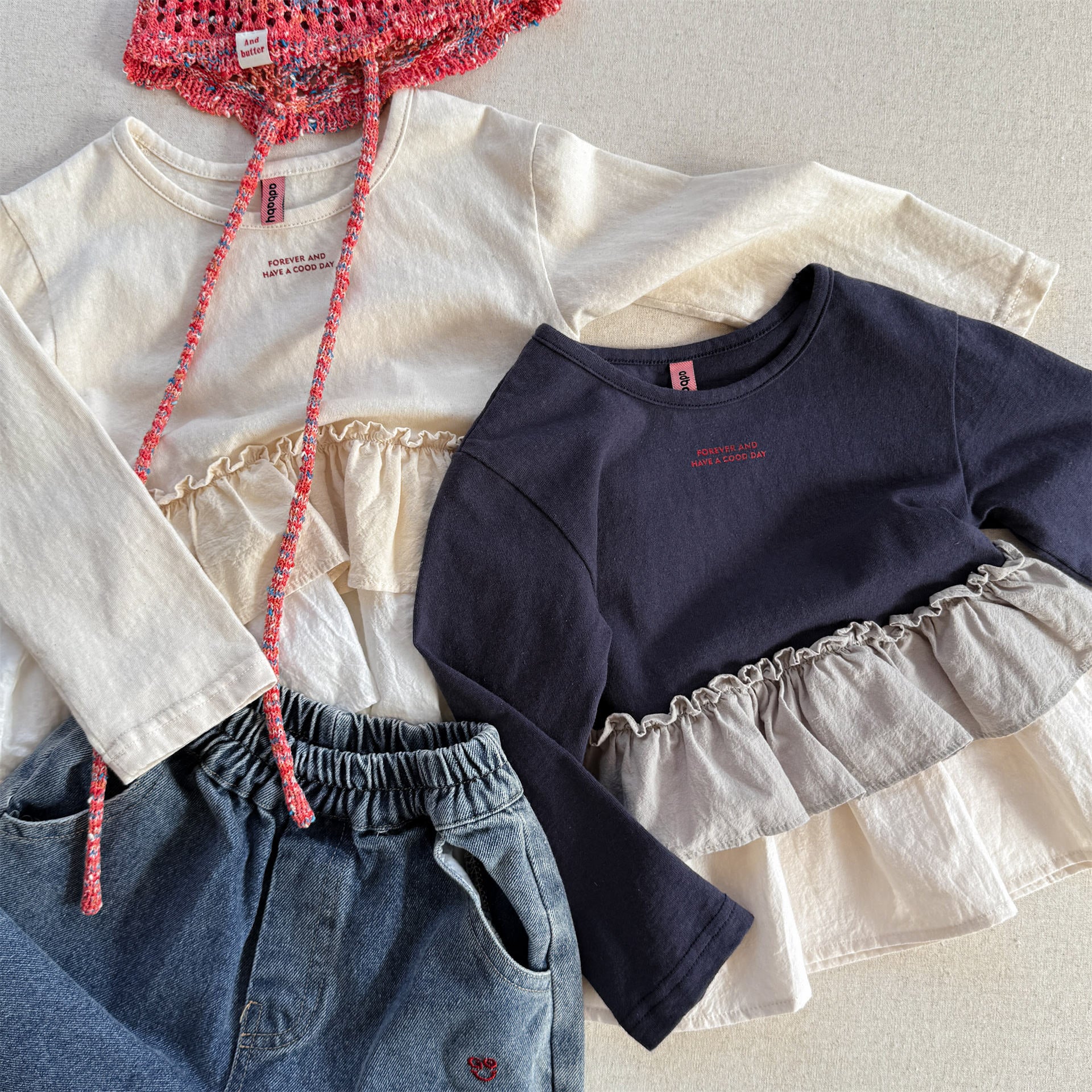 -フリル裾リブ長袖Tシャツチュニックカットソー【mh0010803】 - mamahalo shop - 長袖Tシャツ -  べビー服 - 子供服 - 男の子 - 女の子