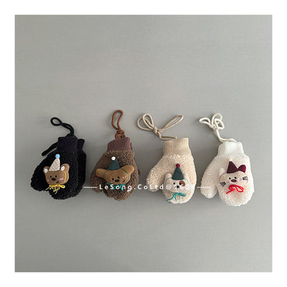 ベビーキッズ手袋 ミトン 指なし フリース アニマルアップリケ【mh0011827】