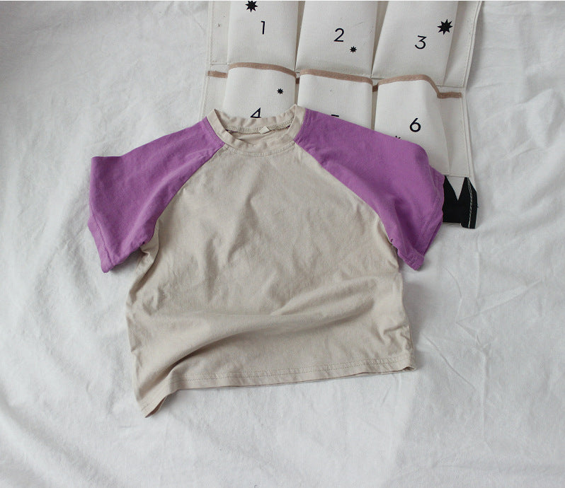 Camiseta infantil bicolor de manga corta raglán
