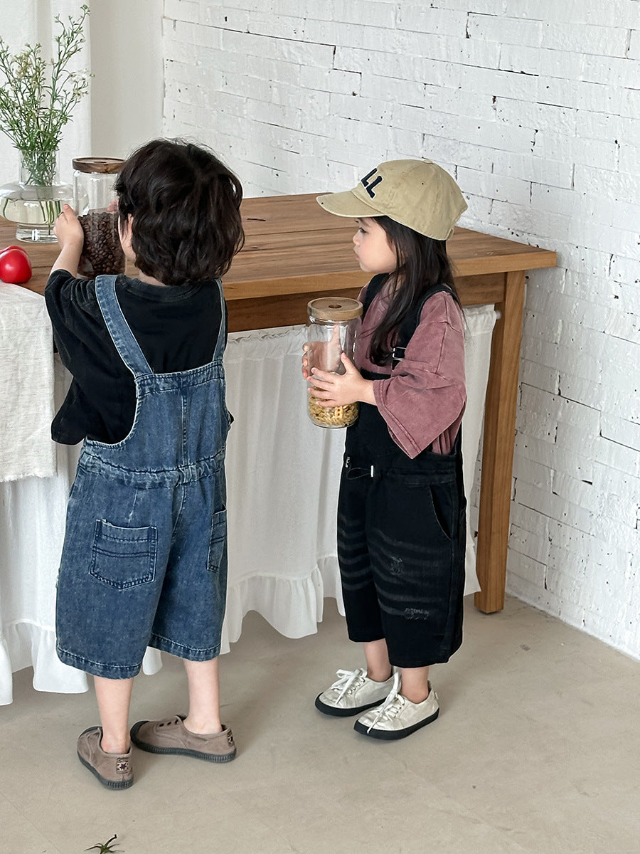 Vintage Casual Denim Overalls サロペット ハーフパンツ【mh0013468】