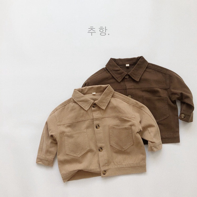 キッズ 無地 フラップポケット ルーズ ネル ジャケット【mh0013941】