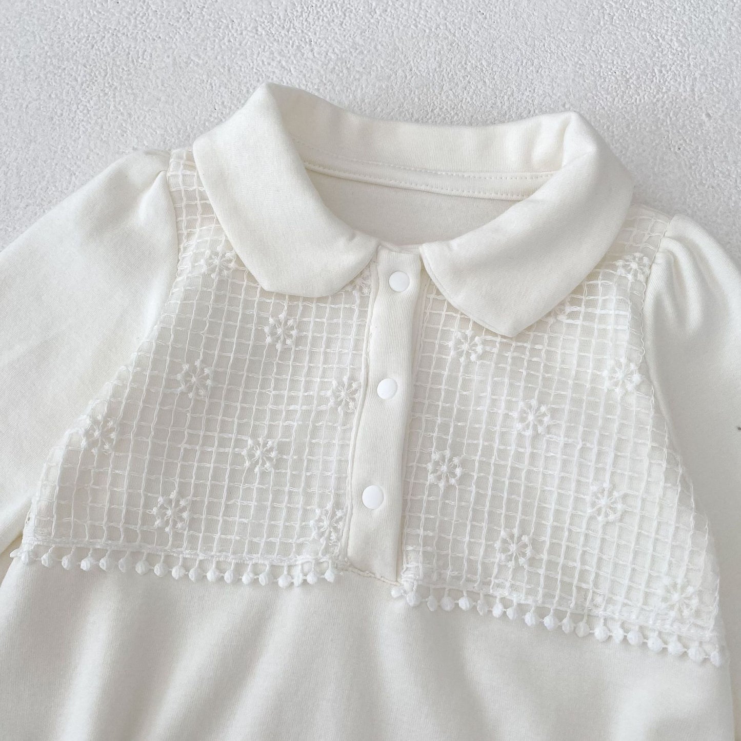 -刺繍切り替え襟付き長袖ロンパース【mh0010851】 - mamahalo shop - 長袖ロンパース -  べビー服 - 子供服 - 男の子 - 女の子