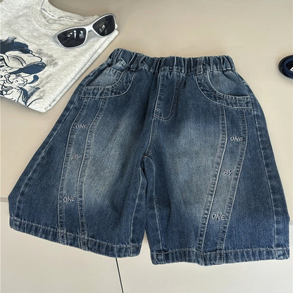 Embroidered Denim Shorts 英字刺繍 デニムハーフパンツ【mh0012958】