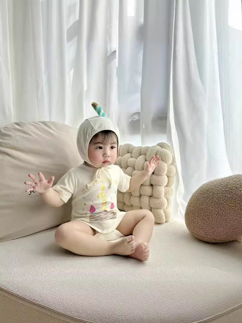 Birthday Cake Costume Hat Set Romper バースデーケーキ 半袖ロンパース 帽子 セット コスチューム【mh0013352】
