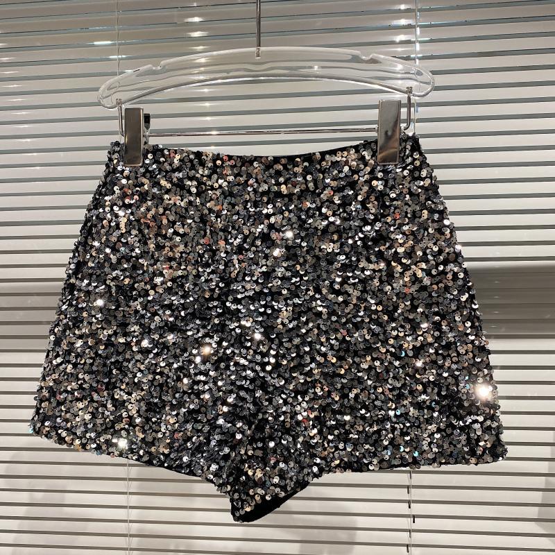キッズジュニアパンツ ショートパンツ ホットパンツ スパンコール シャイニー Y2K シルバー/ゴールド/ブラック/3カラー【mh0004043】
