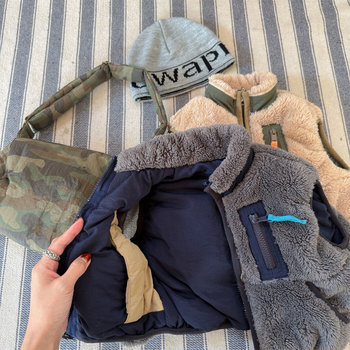 パッチワークベスト 裏ボアフリース スタンドカラー【mh0011920】