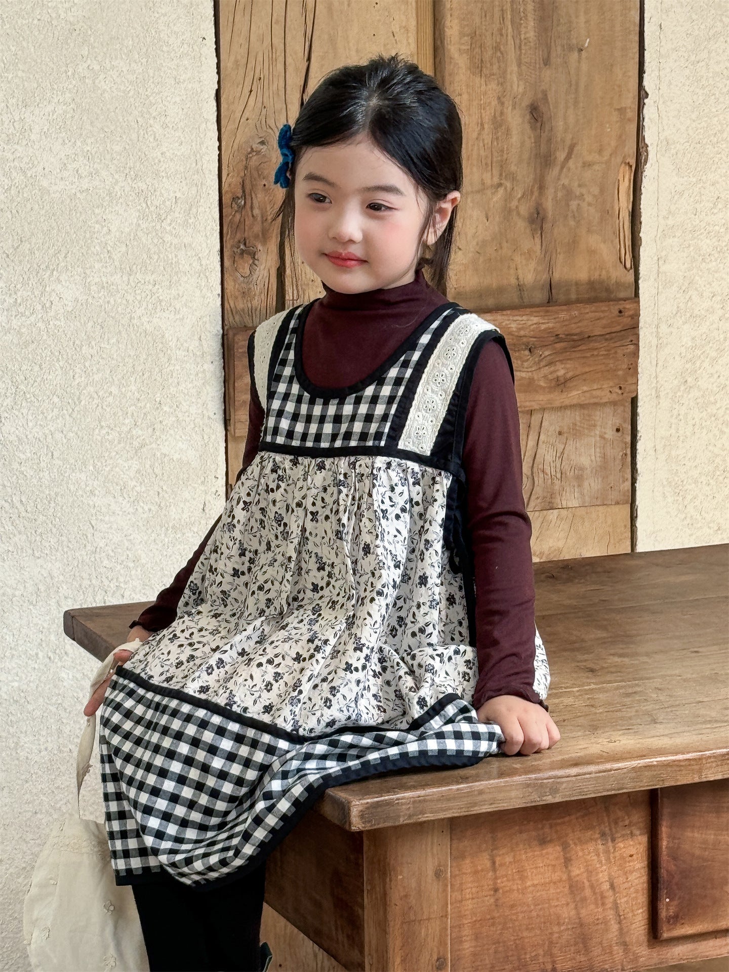 -チェック柄小花プリントノースリーブワンピース レイヤードワンピース【mh0010991】 - mamahalo shop - 長袖セットアップ -  べビー服 - 子供服 - 男の子 - 女の子