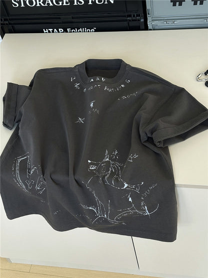 Graffiti Cotton T-shirt アニマル グラフィック 半袖Tシャツ【mh0012939】