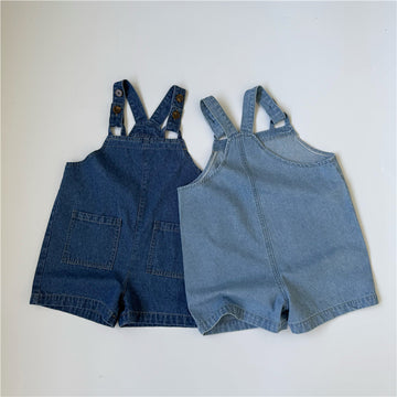Denim Button Suspender Shorts [mh0013646]