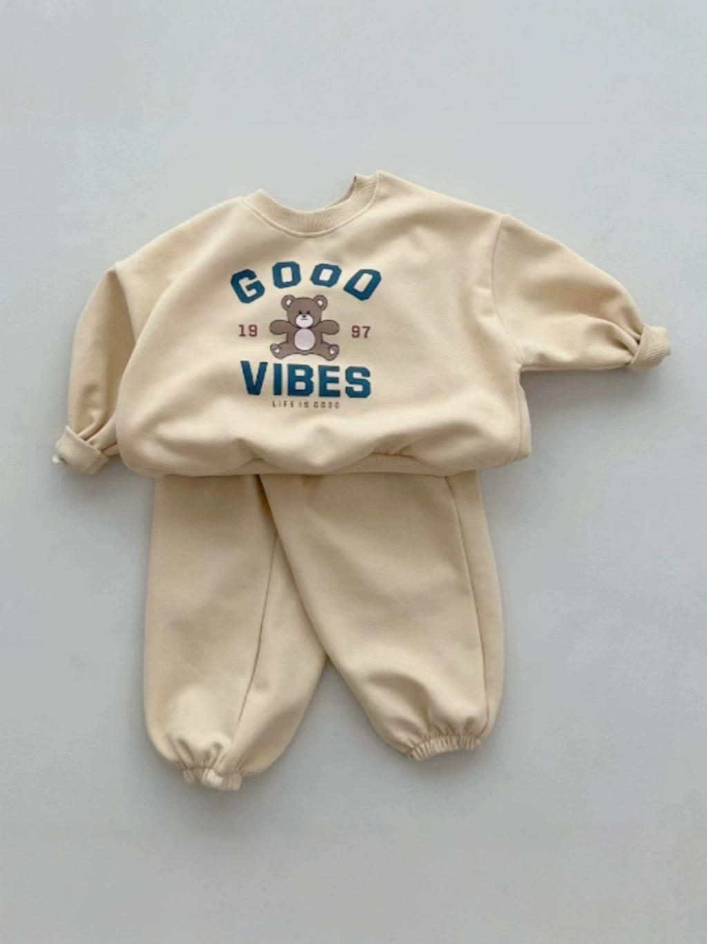 Conjunto de sudadera con logo y estampado de osito y pantalón largo para bebé y niños 【mh0014632】