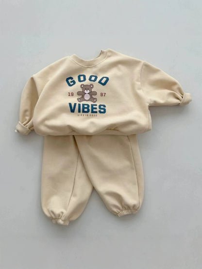 Conjunto de sudadera con logo y estampado de osito y pantalón largo para bebé y niños 【mh0014632】
