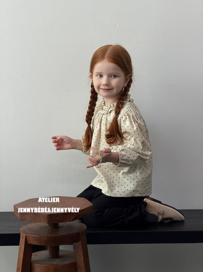 Blusa de manga larga con volantes y estampado de puntos para niñas + pantalón acampanado [mh0014657]