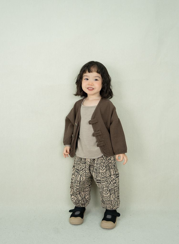Kids' Front-Button Loose Collarless Long-Sleeve Jacket [mh0001883]