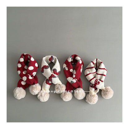 キッズマフラー ニット リボン/いちご ぽんぽん ネックウォーマー【mh0011808】