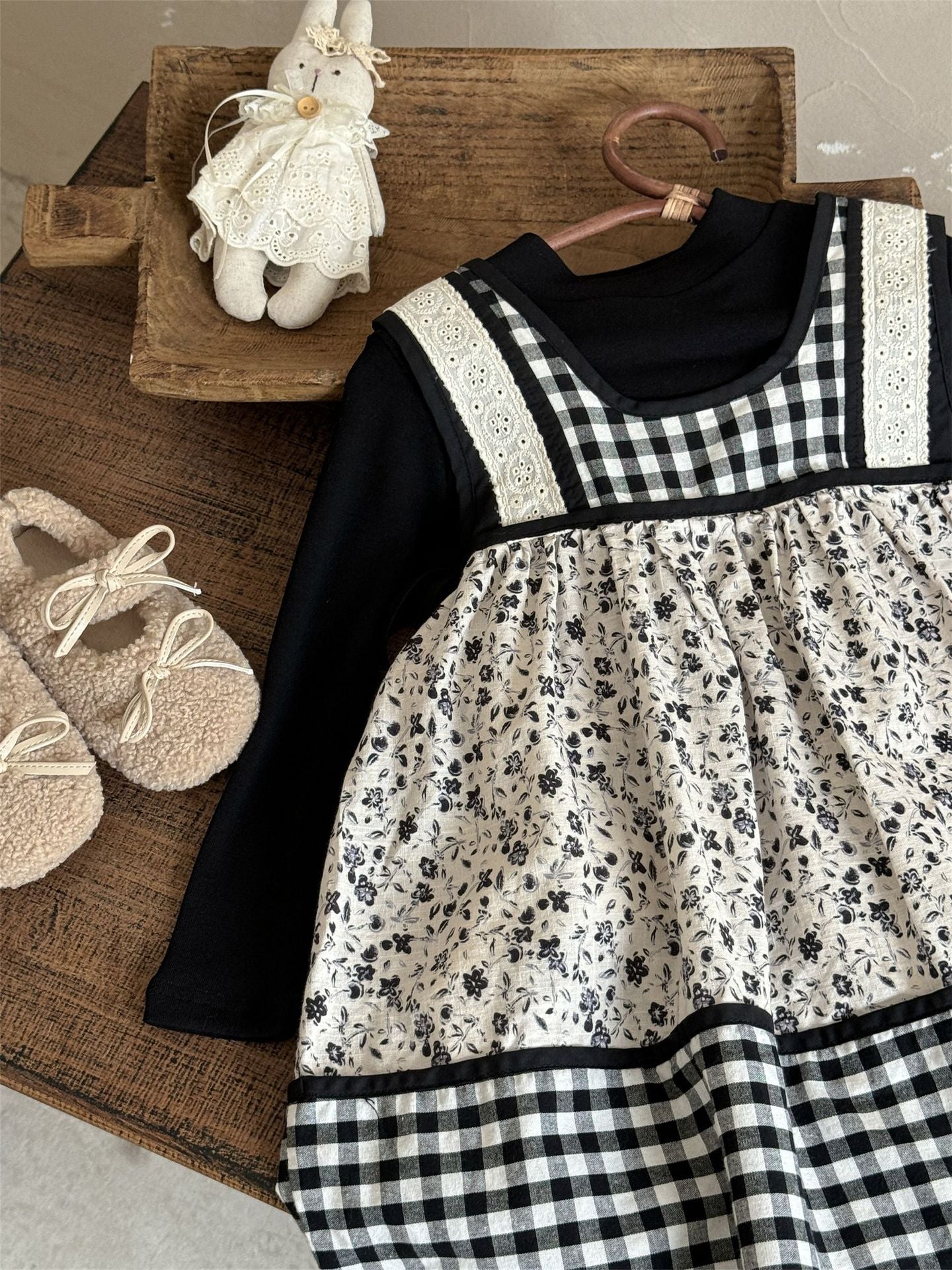 -チェック柄小花プリントノースリーブワンピース レイヤードワンピース【mh0010991】 - mamahalo shop - 長袖セットアップ -  べビー服 - 子供服 - 男の子 - 女の子