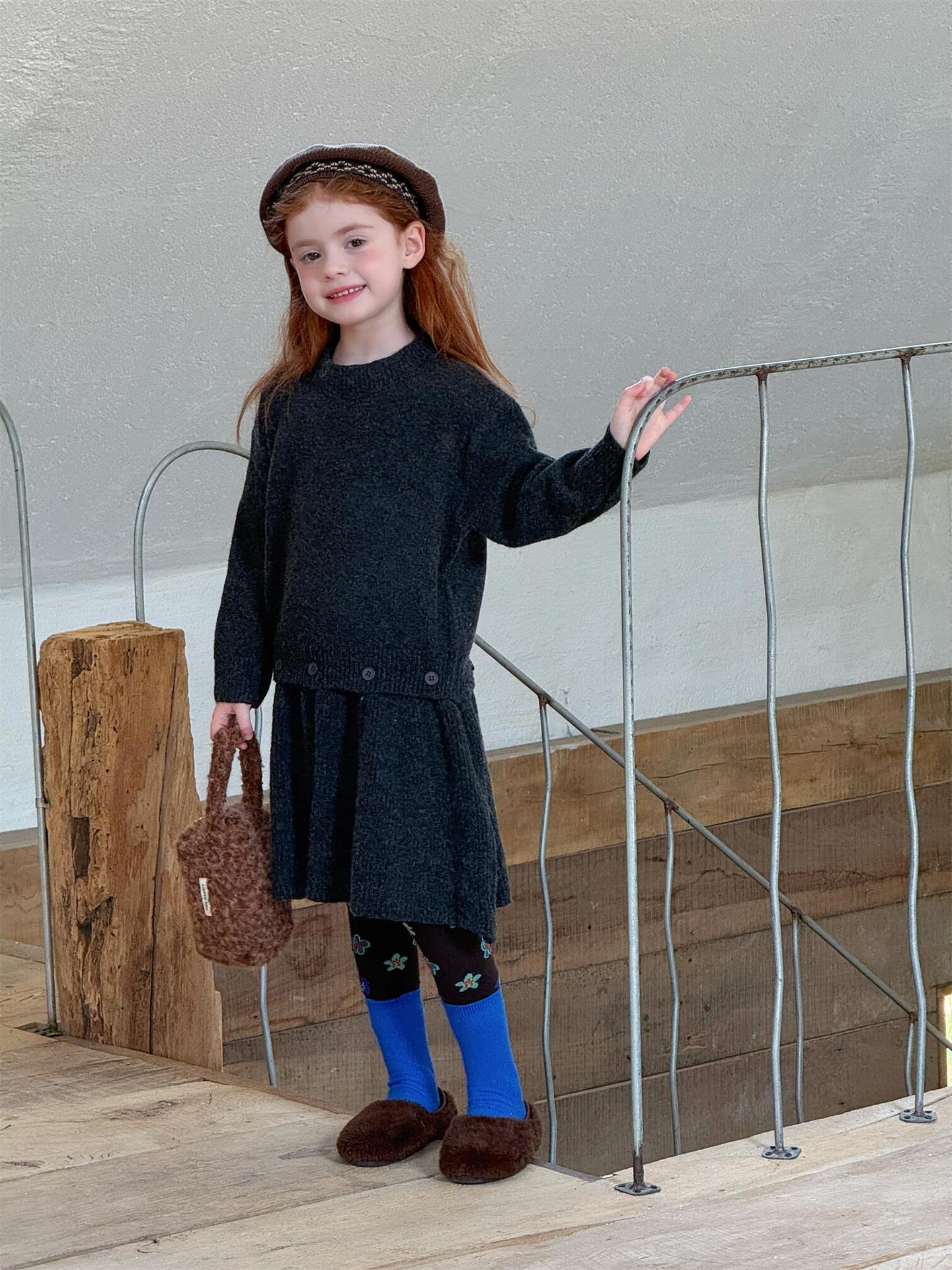 長袖セーターワンピース プルオーバー フリル裾 ドッキング バイカラー ニット【mh0011741】