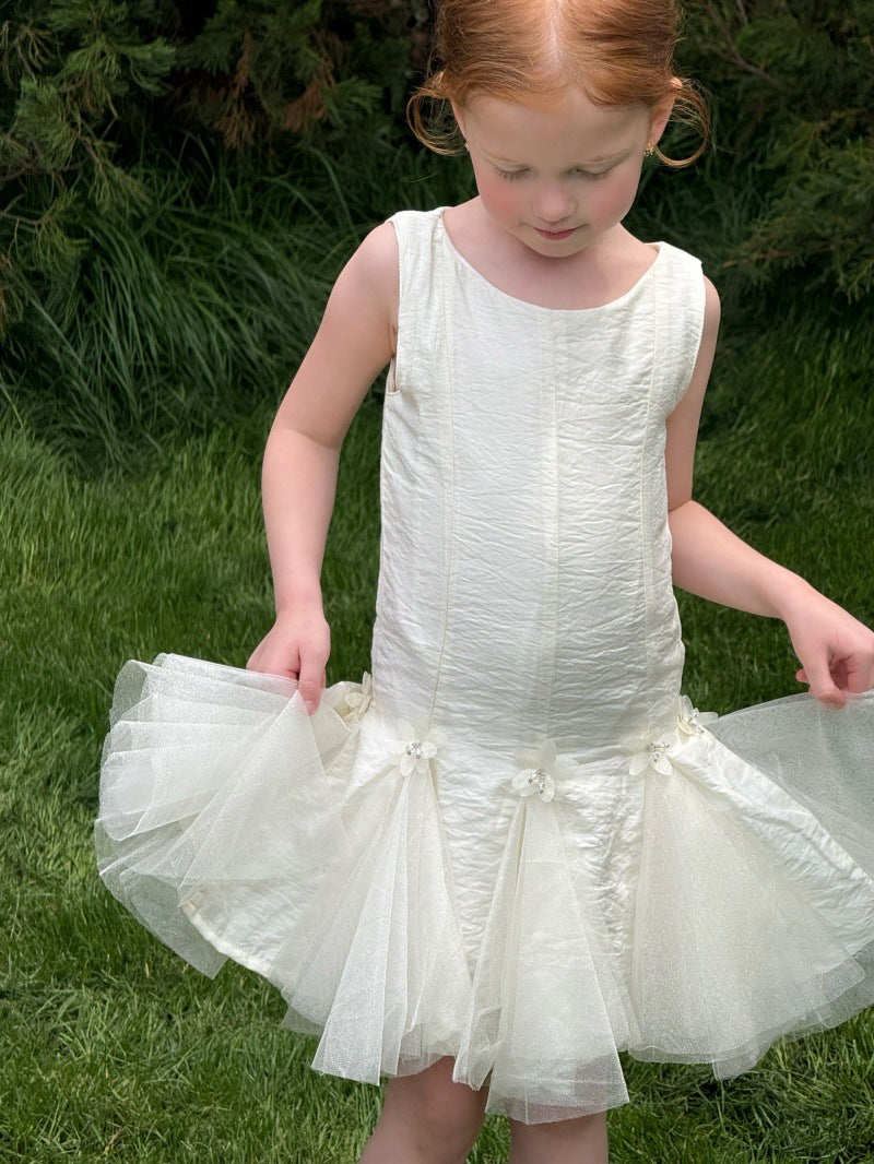 Sleeveless Beaded Floral Princess Dress チュール ノースリーブワンピース【mh0013238】
