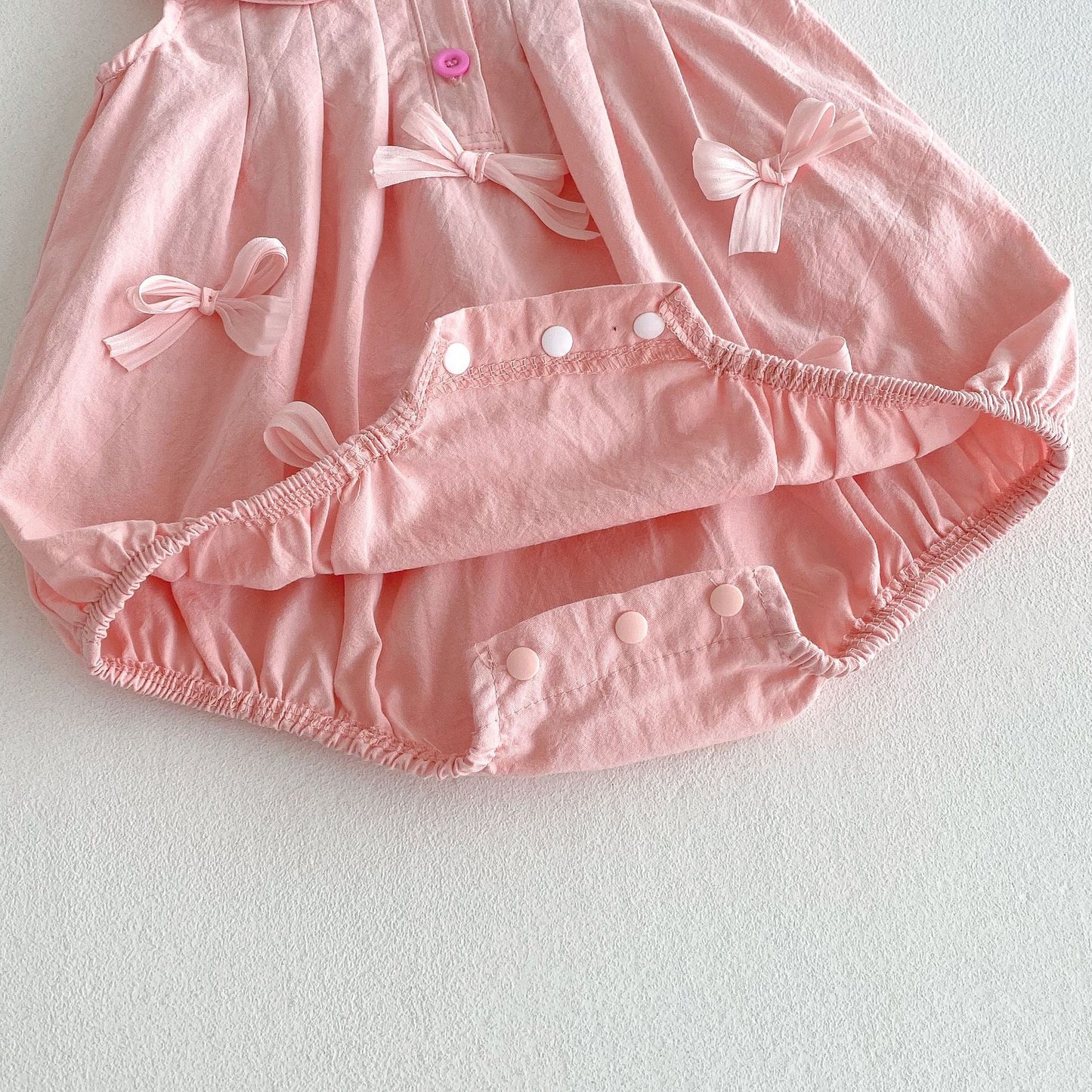 Sleeveless Bow Collared Plisse Dress Romper 立体リボン ノースリーブロンパース ノースリーブワンピース【mh0013434】