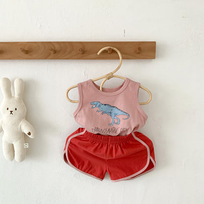 -ベビー セットアップ ダイナソー 恐竜 タンクトップ ショート パンツ【mh0001441】 - mamahalo shop - ノースリーブセットアップ -  べビー服 - 子供服 - 男の子 - 女の子