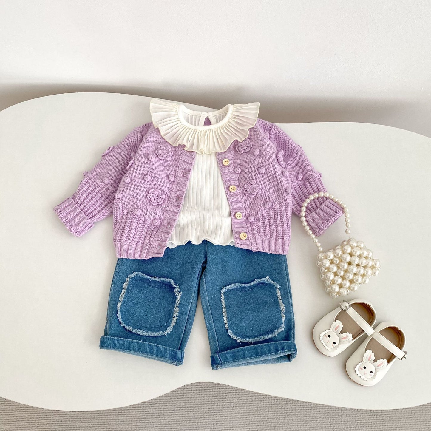 -かぎ編みフラワーニットカーディガン【mh0010846】 - mamahalo shop - カーディガン・パーカー -  べビー服 - 子供服 - 男の子 - 女の子