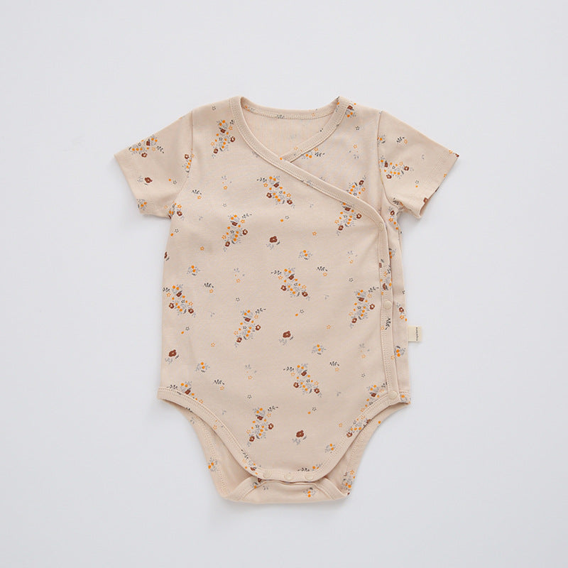 Short Sleeve Fruit Pattern Wrap Romper ナチュラル 半袖ロンパース【mh0013593】
