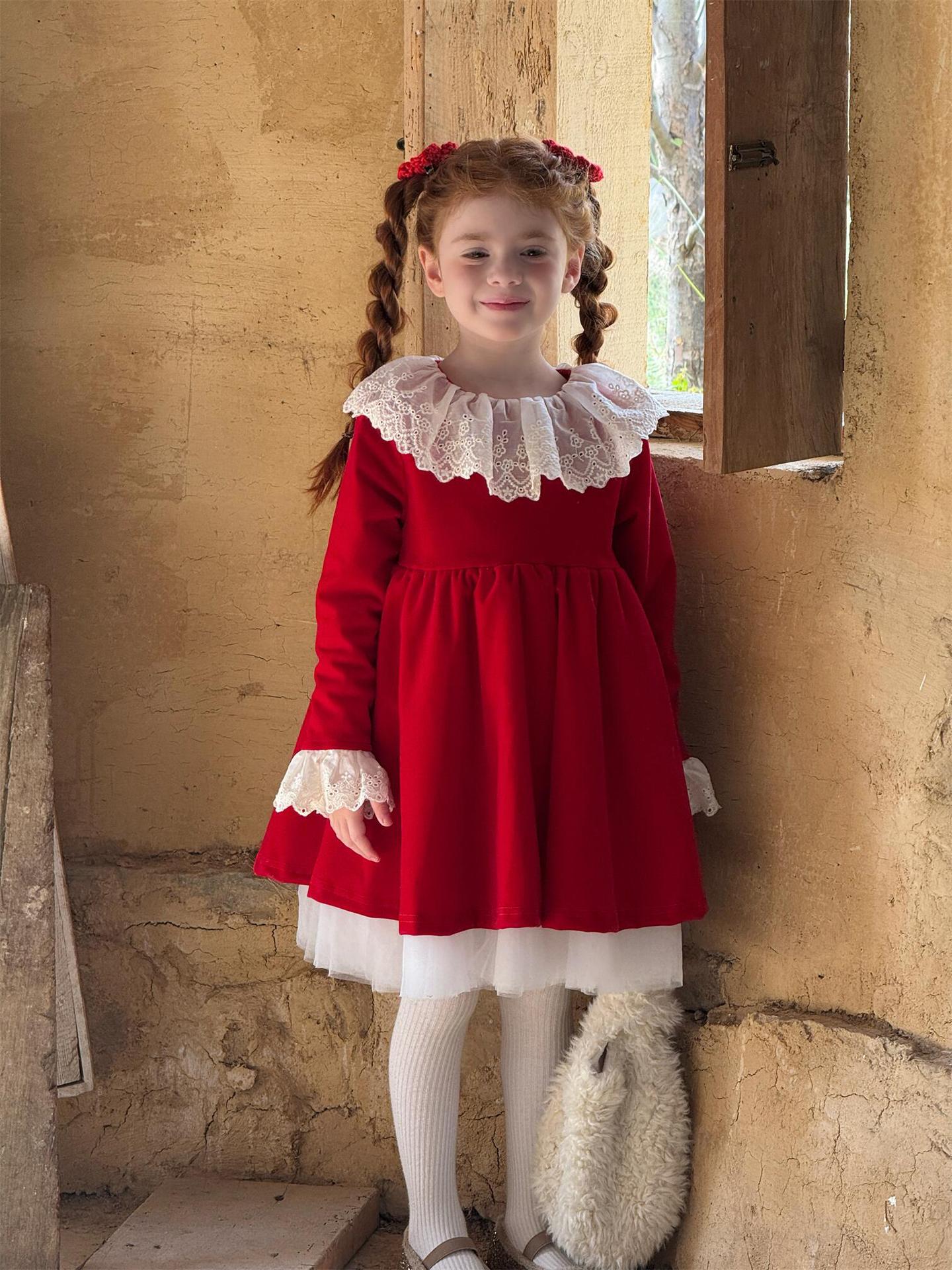 長袖ワンピース レースフリルカラー パーティドレス【mh0011762】