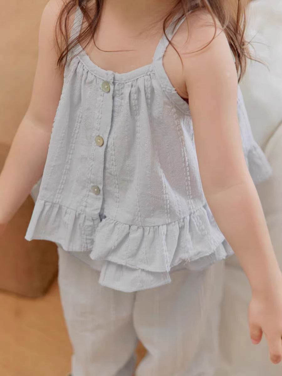 Fashionable Camisole Frill Pants Ruffle Camisole Long Pants [mh0013276]