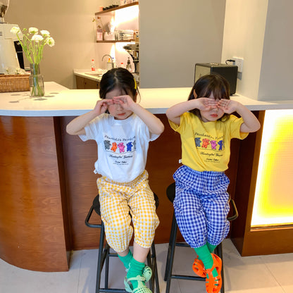 Pantalones holgados de verano a cuadros para niños [mh0000865]