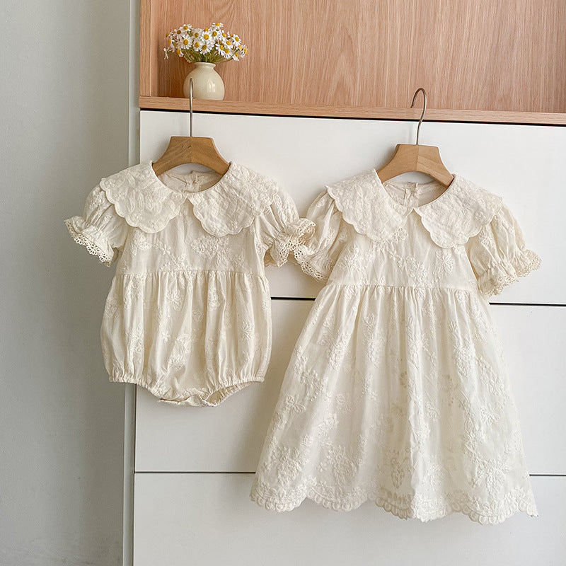 Embroidered Puff Sleeve Romper And Dress 刺繍 パフスリーブ ロンパース ワンピース【mh0013166】