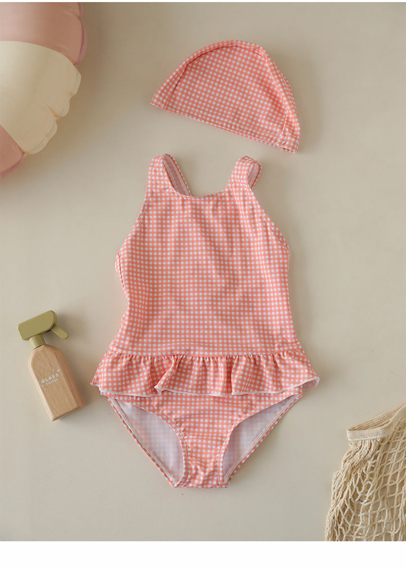 UPF50+ Gingham Ruffled One-Piece Swimsuit [mh0012586]
