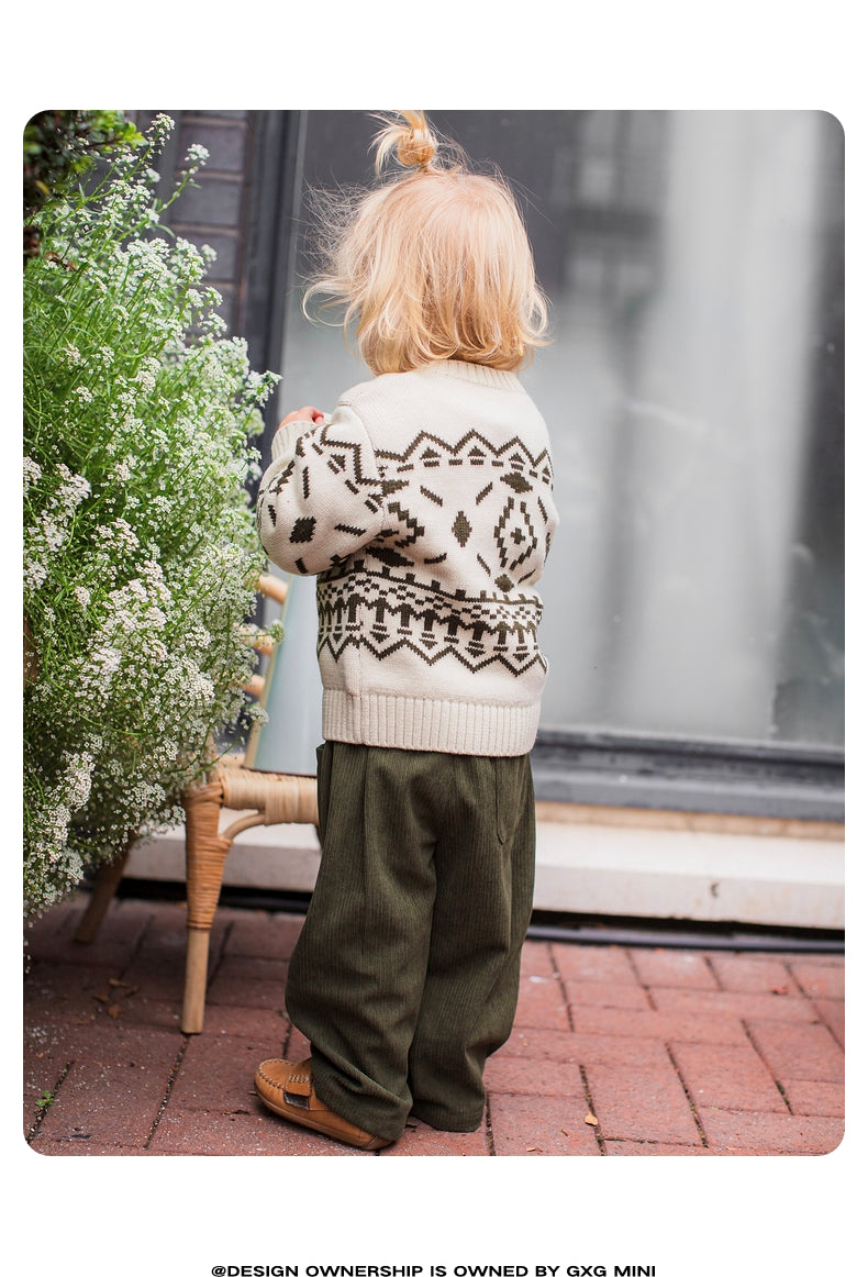 -長袖ニットセーター フェアアイル柄 北欧風 クルーネック プルオーバー【mh0011307】 - mamahalo shop - ニット・セーター -  べビー服 - 子供服 - 男の子 - 女の子