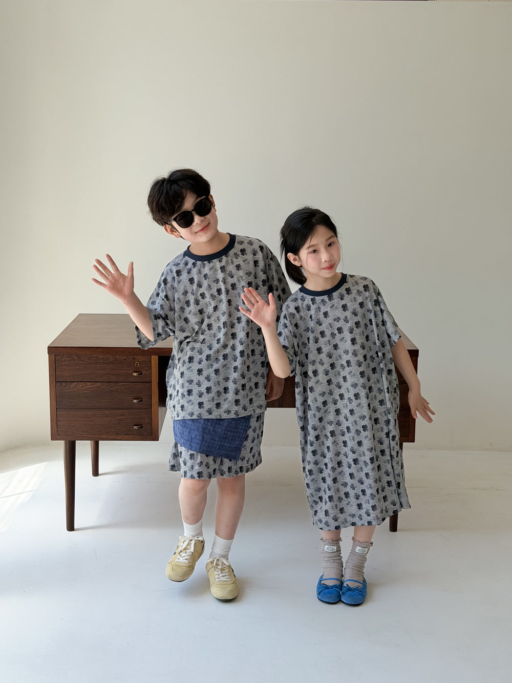 Clover Casual Summer Matching Items クローバー 半袖Tシャツ ハーフパンツ 半袖ワンピース【mh0013528】