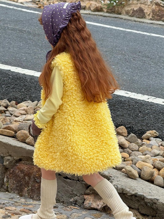 Sleeveless ruffle collar fur fleece dress [mh0011755]